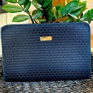 LANVIN Monogrammed Cosmetic Bag Black Zippered Pouch Clutch